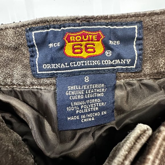 Y2K Route 66 Button Fly Genuine Leather Pants Womens 8 Brown Bootcut 5 Pockets - Picture 6 of 6